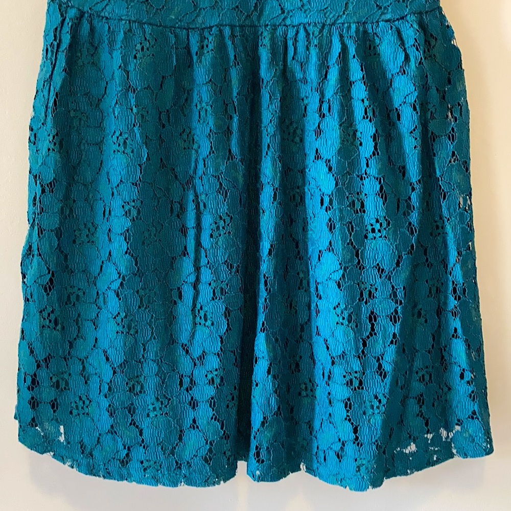 HP!๐ River Island, Mini Dress, Teal Lace w/Black Mesh, Sleeveless, Party, Sz L - Picture 4 of 13